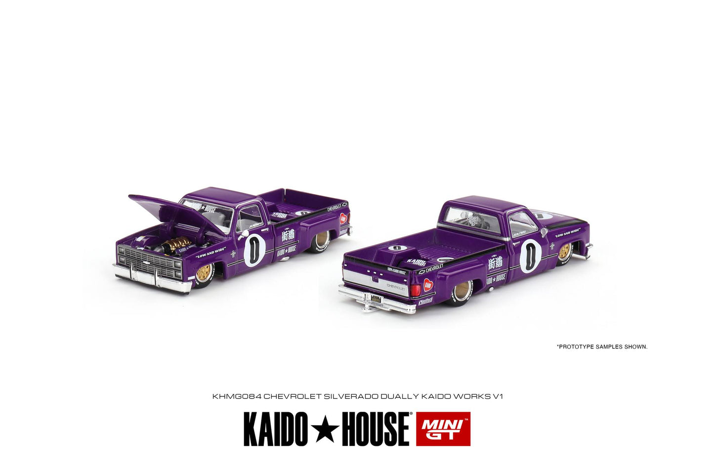 Mini GT x Kaido House 1983 Chevy Silverado Dually V1 in Purple