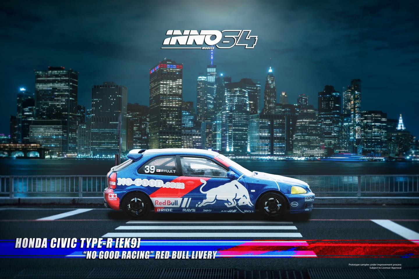 Inno64 Honda Civic Type R EK9 "No Good Racing" Red Bull Livery