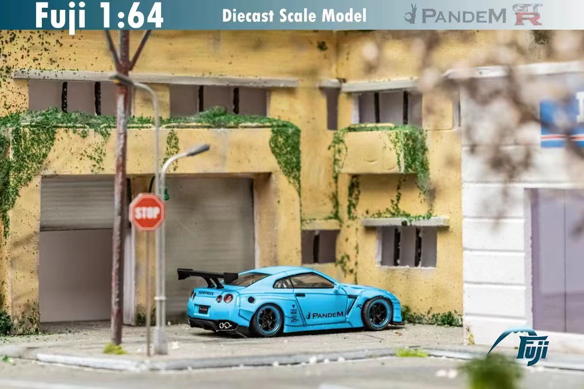 Fuji 1/64 Nissan GT-R (R35) Rocket Bunny Widebody in Light Tron Baby Blue (Dirty)