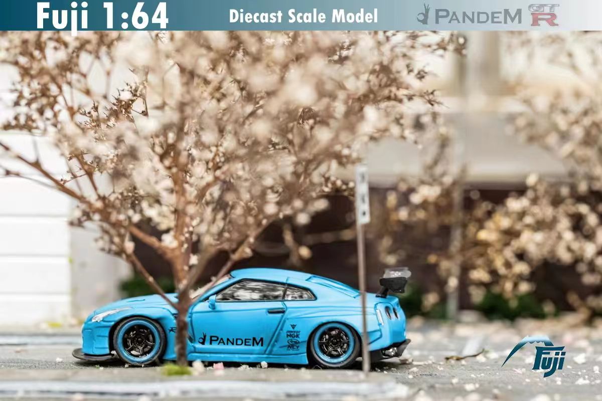 Fuji 1/64 Nissan GT-R (R35) Rocket Bunny Widebody in Light Tron Baby Blue (Dirty)