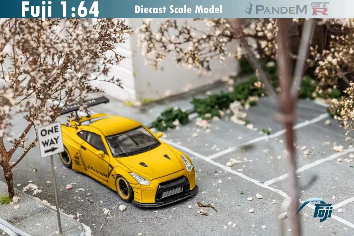 Fuji 1/64 Nissan GT-R (R35) Rocket Bunny Widebody in Signal Yellow