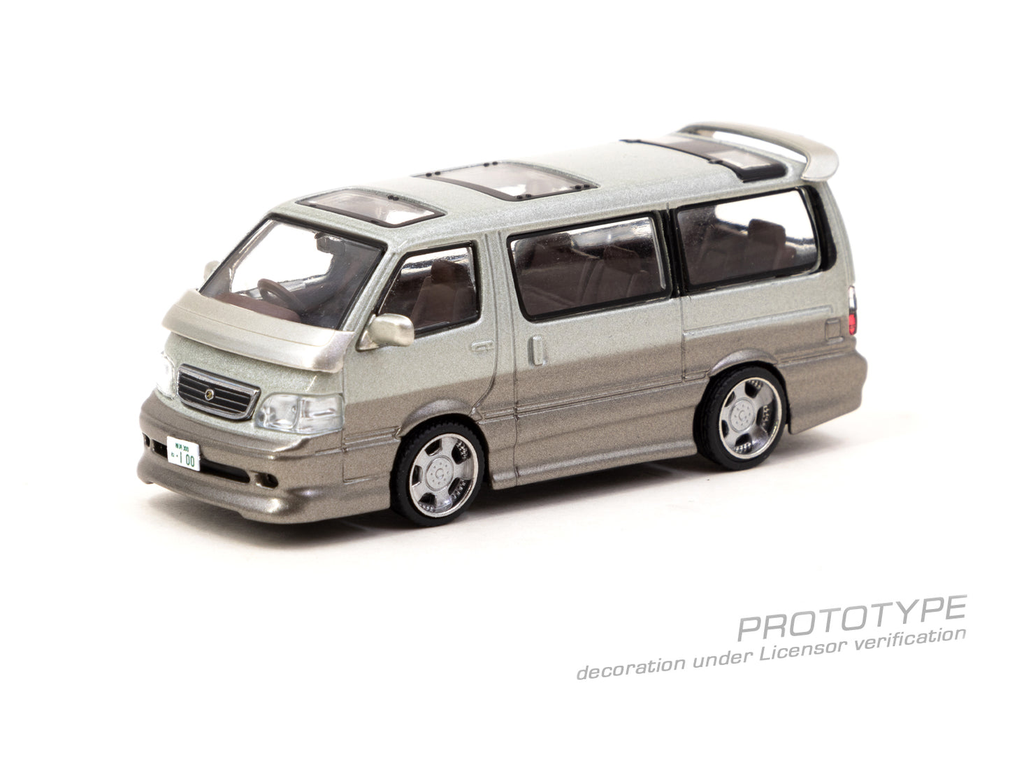 Tarmac Works 1/64 Toyota Hiace Wagon Custom in Silver/Brown