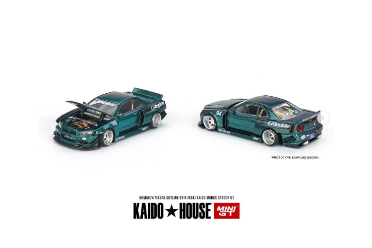 Mini GT x Kaido House Nissan Skyline BNR34 GT-R Greddy V1