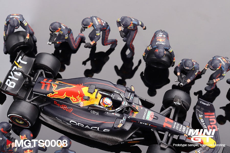 Mini GT 1/64 Oracle Red Bull Racing RB18 #11 Sergio Pérez 2022 Abu Dhabi GP Pit Crew Set