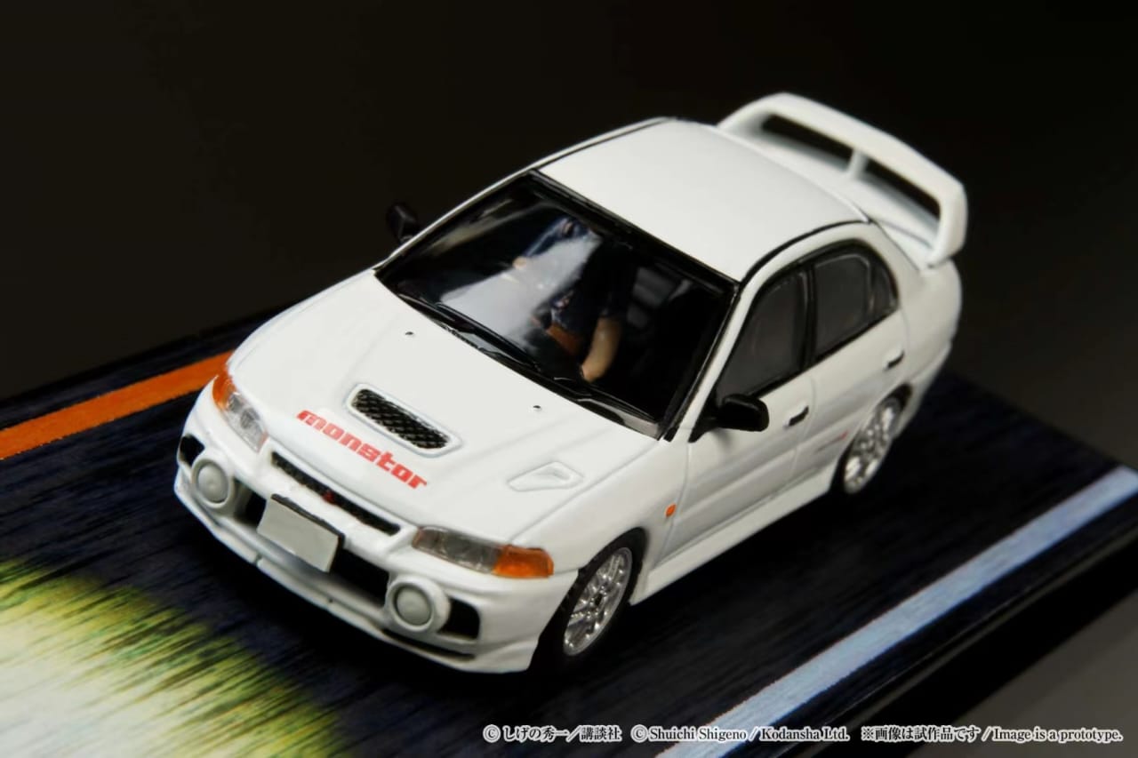 Hobby Japan 1/64 Mitsubishi Lancer RS Evolution Ⅳ - Initial D VS Takumi Fujiwara with Seiji Iwaki Figure
