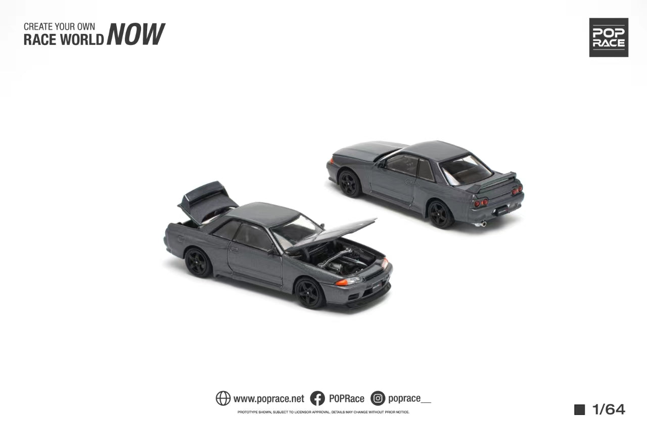 Pop Race 1/64 Nissan Skyline GT-R (R32) in Gun Grey Metallic