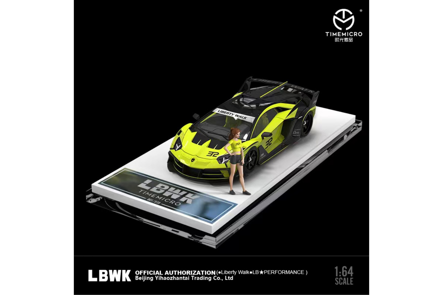 Time Micro 1/64  LBWK LB-Silhouette WORKS Lamborghini Aventador GT Evo LP700-4 in Lemon Yellow #32