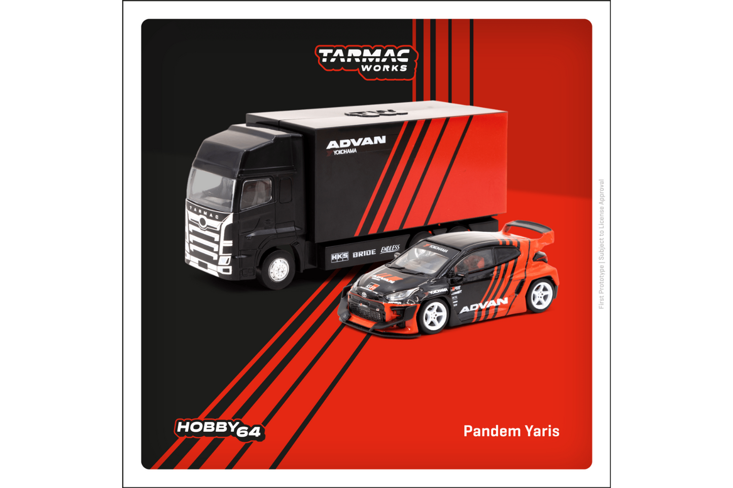 Tarmac Works 1/64 Rocket Bunny Toyota GR Yaris Pandem Wide Body in Advan Livery With Truck Packaging
