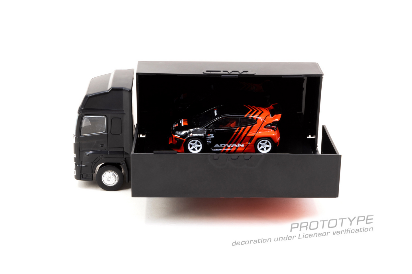 Tarmac Works 1/64 Rocket Bunny Toyota GR Yaris Pandem Wide Body in Advan Livery With Truck Packaging