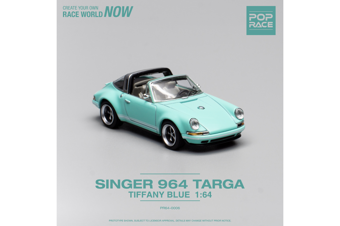 Pop Race 1/64 Singer Porsche 911 Targa (964) in Tiffany Blue