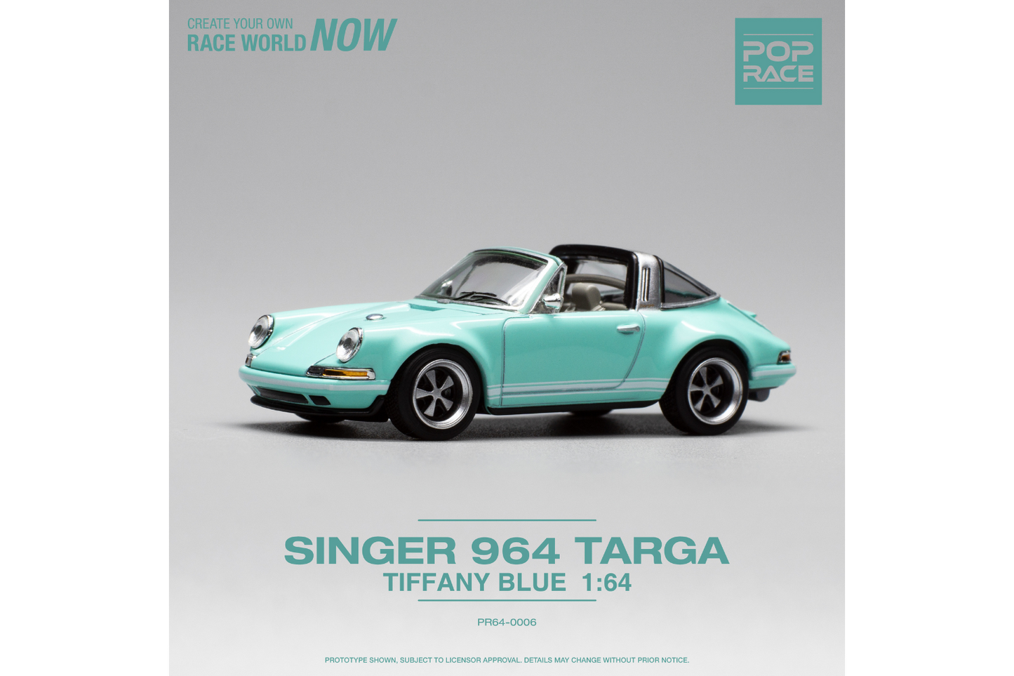 Pop Race 1/64 Singer Porsche 911 Targa (964) in Tiffany Blue