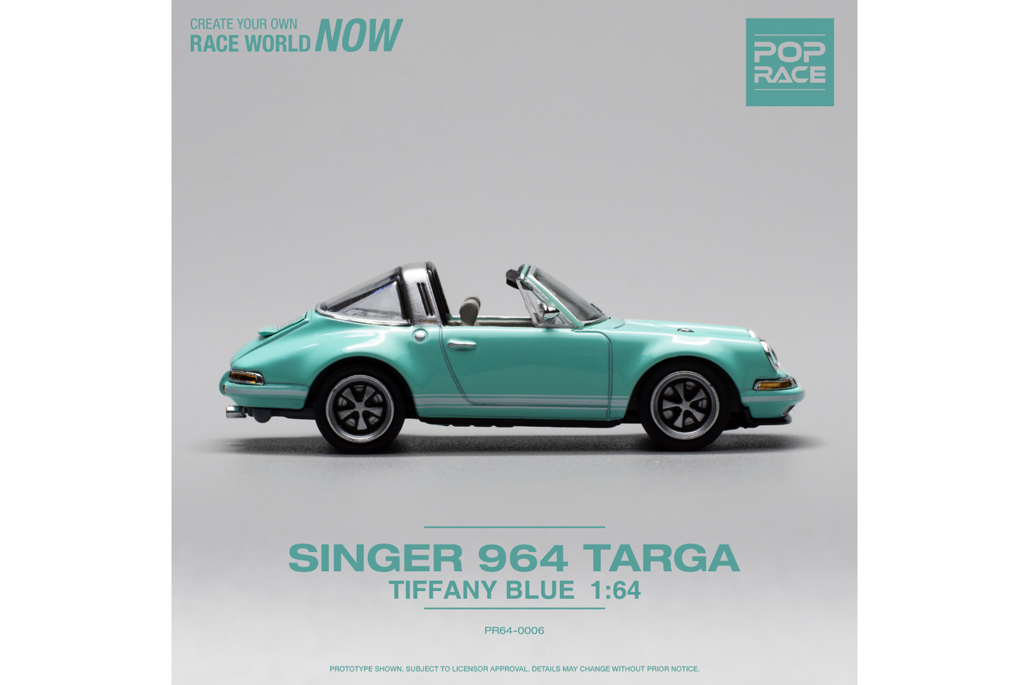 Pop Race 1/64 Singer Porsche 911 Targa (964) in Tiffany Blue