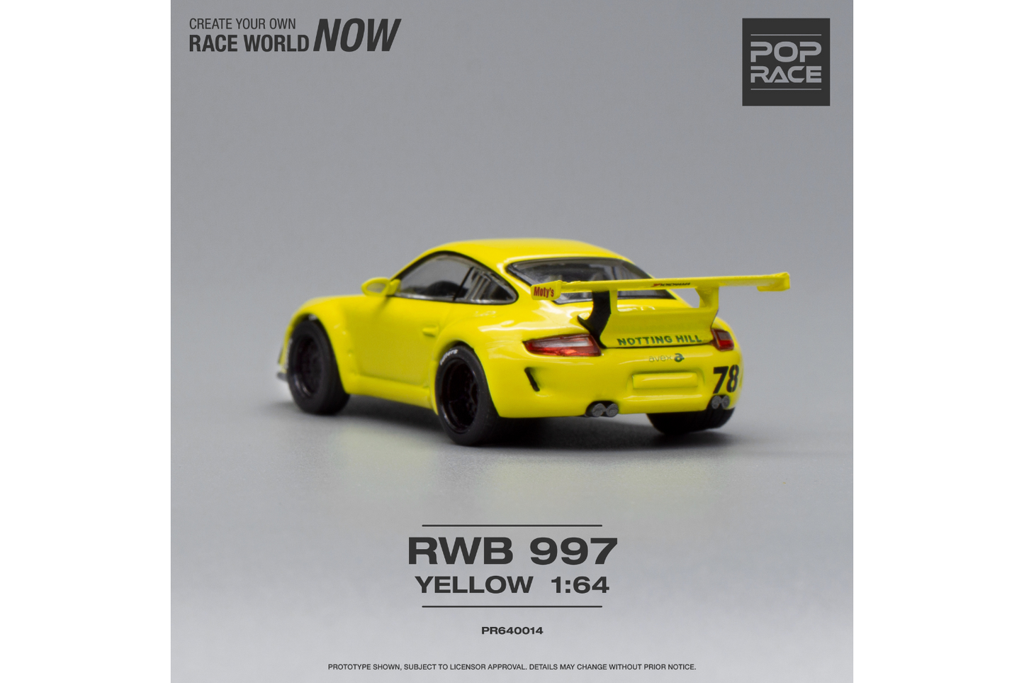Pop Race 1/64 Porsche 911 RWB997 in Yellow