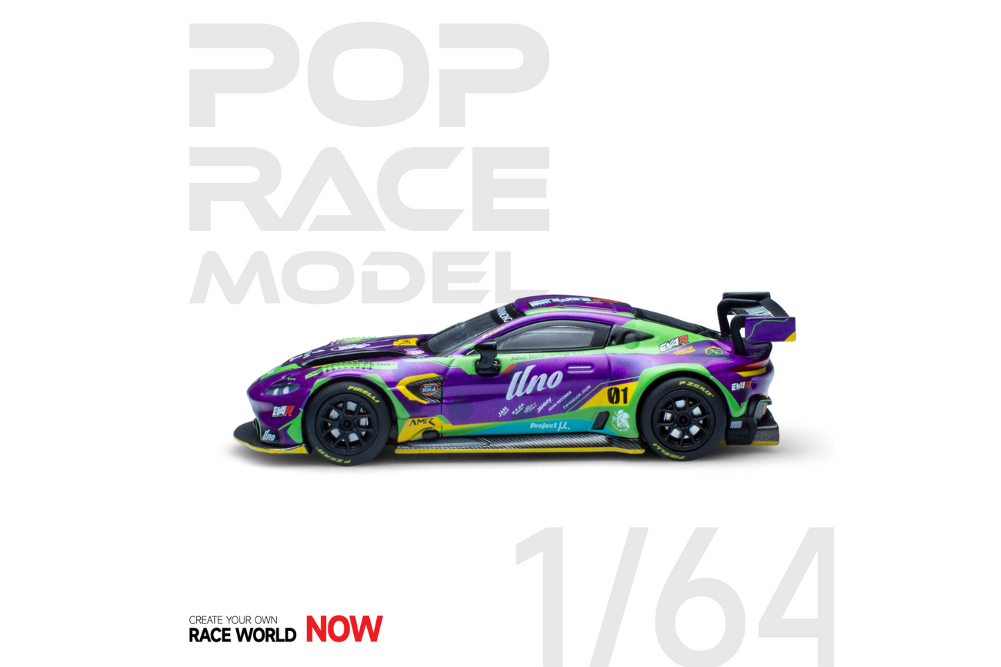 Pop Race 1/64 Aston Martin Vantage GT3 EVA RT Test Type-01 Race Car in Purple
