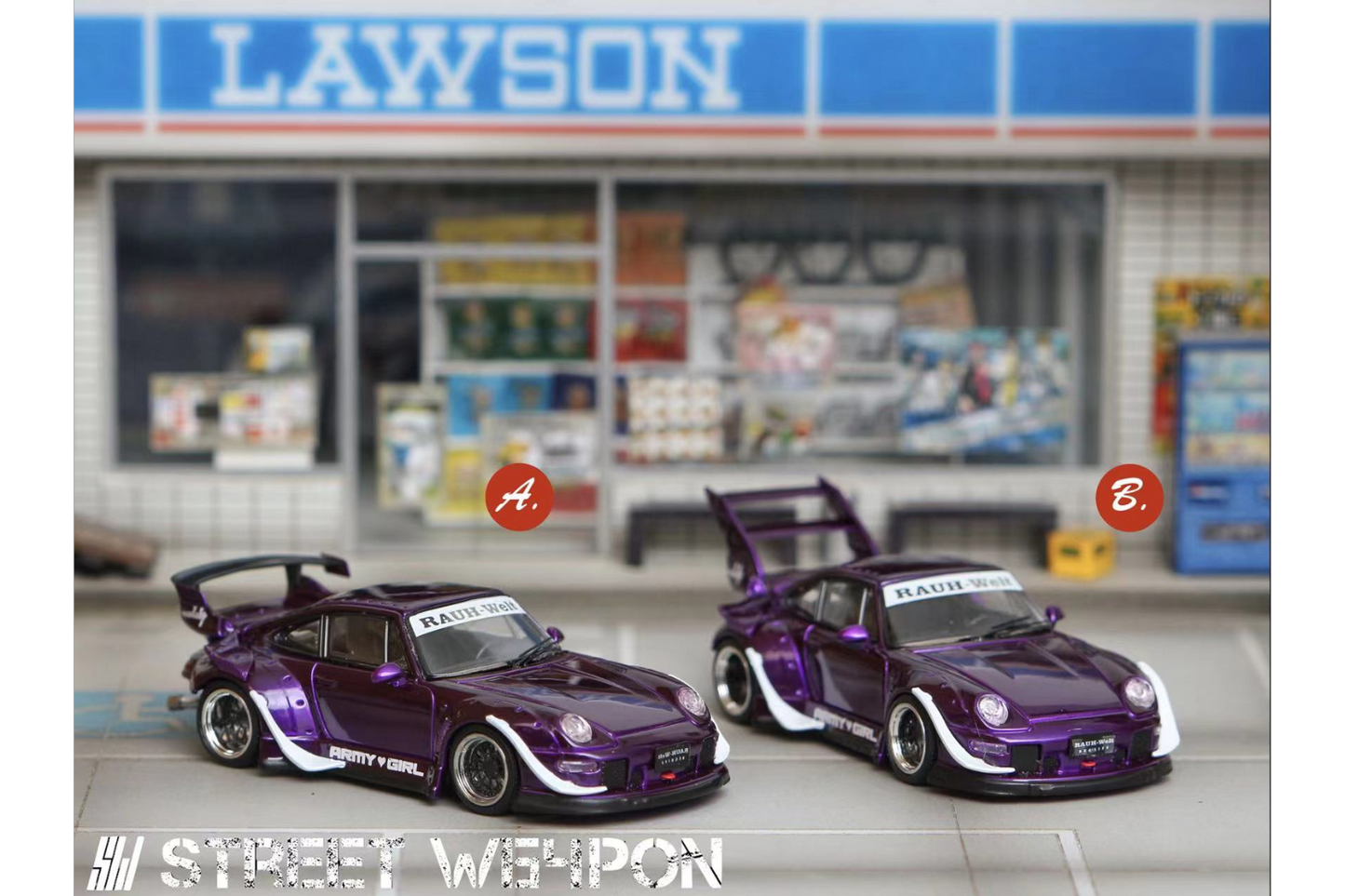 Street Weapon 1/64 Porsche RWB 993 Army Girl in Electric Purple