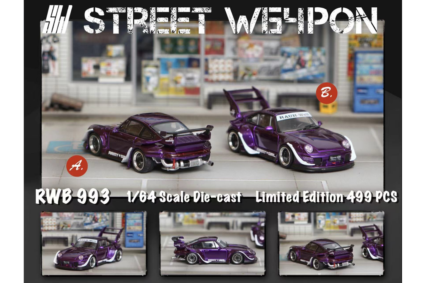 Street Weapon 1/64 Porsche RWB 993 Army Girl in Electric Purple