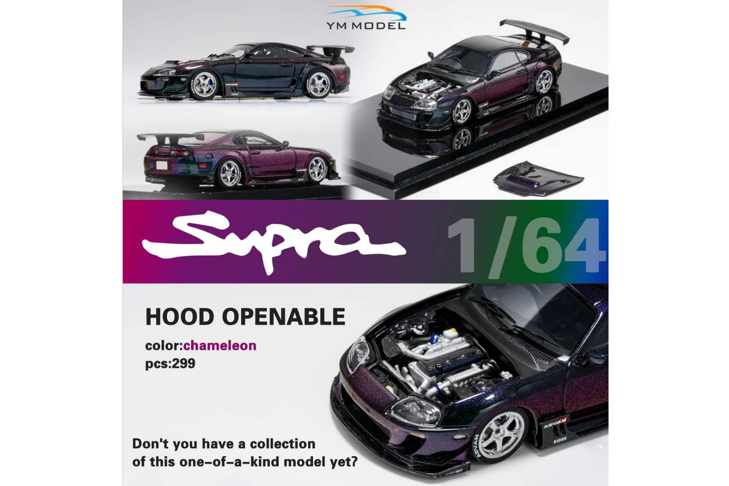 YM Model 1/64 Toyota Supra JZA80 Modified Version "RIDOX MAX ORIDO Aero" in Chameleon