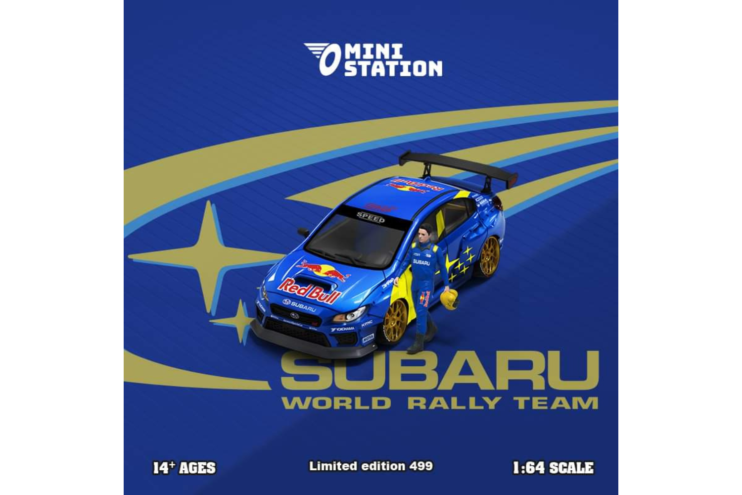 Mini Station 1/64 Subaru WRX STI in Red Bull Rally Blue Livery