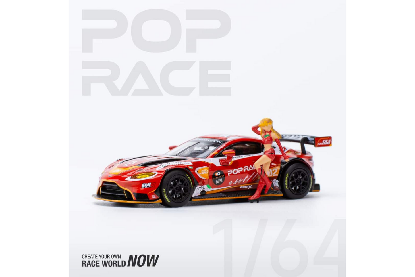 Pop Race 1/64 Aston Martin Vantage GT3 EVA RT Production Model-02 Race Car in Red