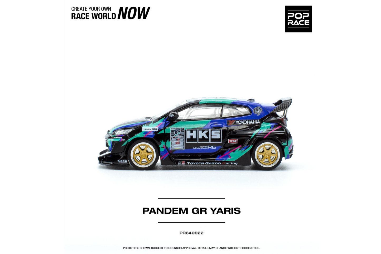 Pop Race 1/64 Rocket Bunny Toyota GR Yaris Pandem Wide Body in HKS Livery
