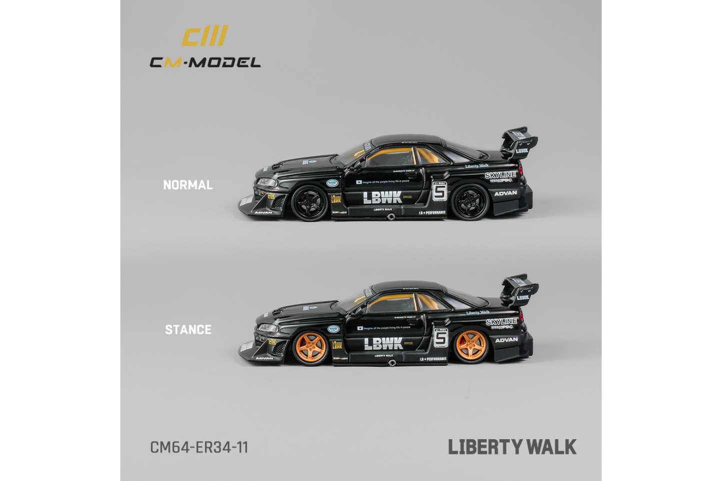 CM Model 1/64 Liberty Walk Nissan Skyline ER34 Super Silhouette #5 LBWK in Black