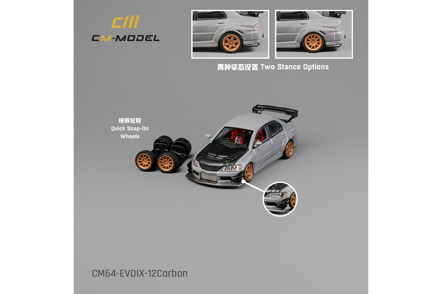 CM Model 1/64 Mitsubishi Evolution IX Voltex Widebody in Gray