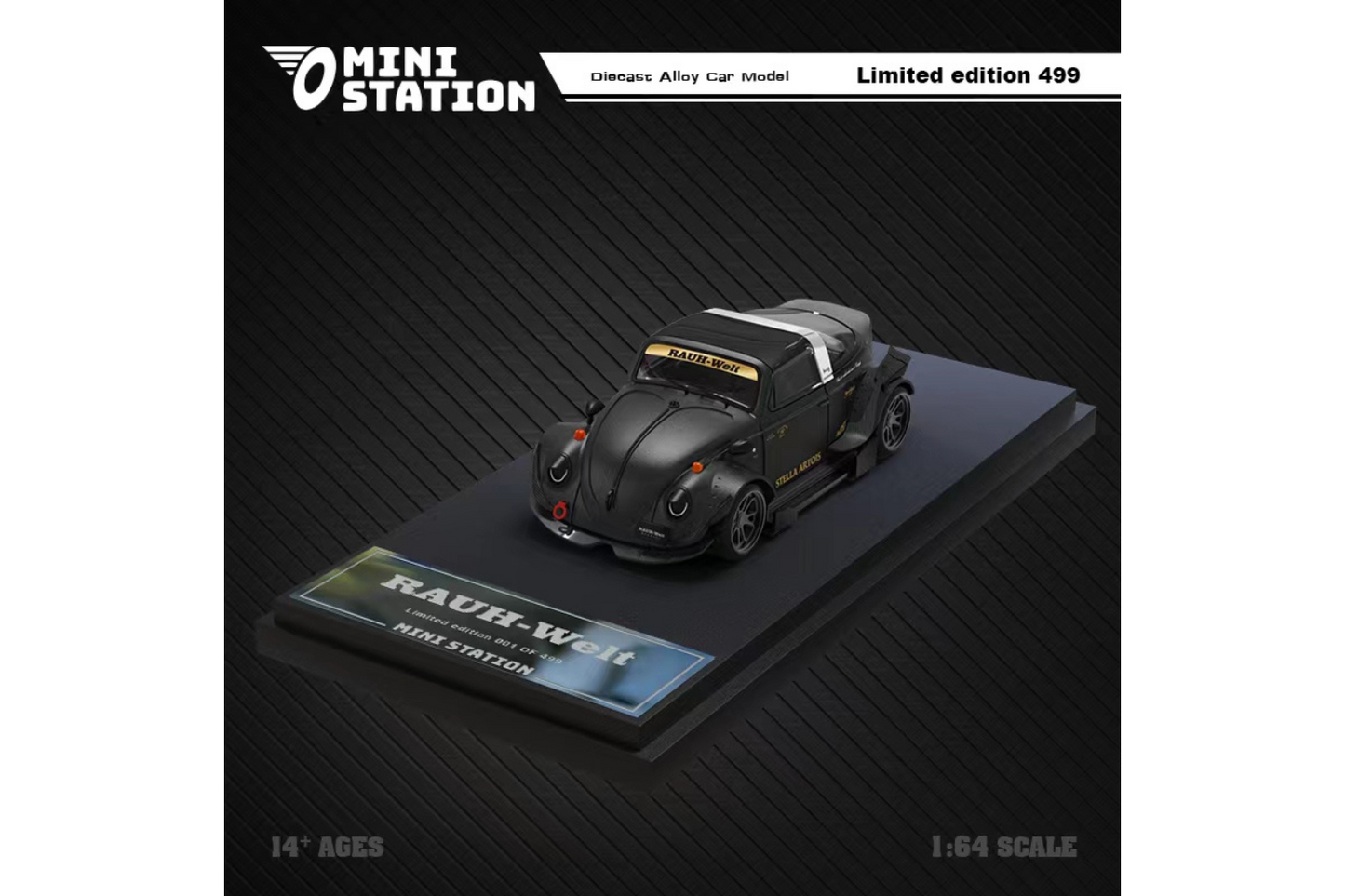 Mini Station 1/64 RWB VW T1 Van and RWB VW Beetle Targa Trailer Set in Stella Artois Livery
