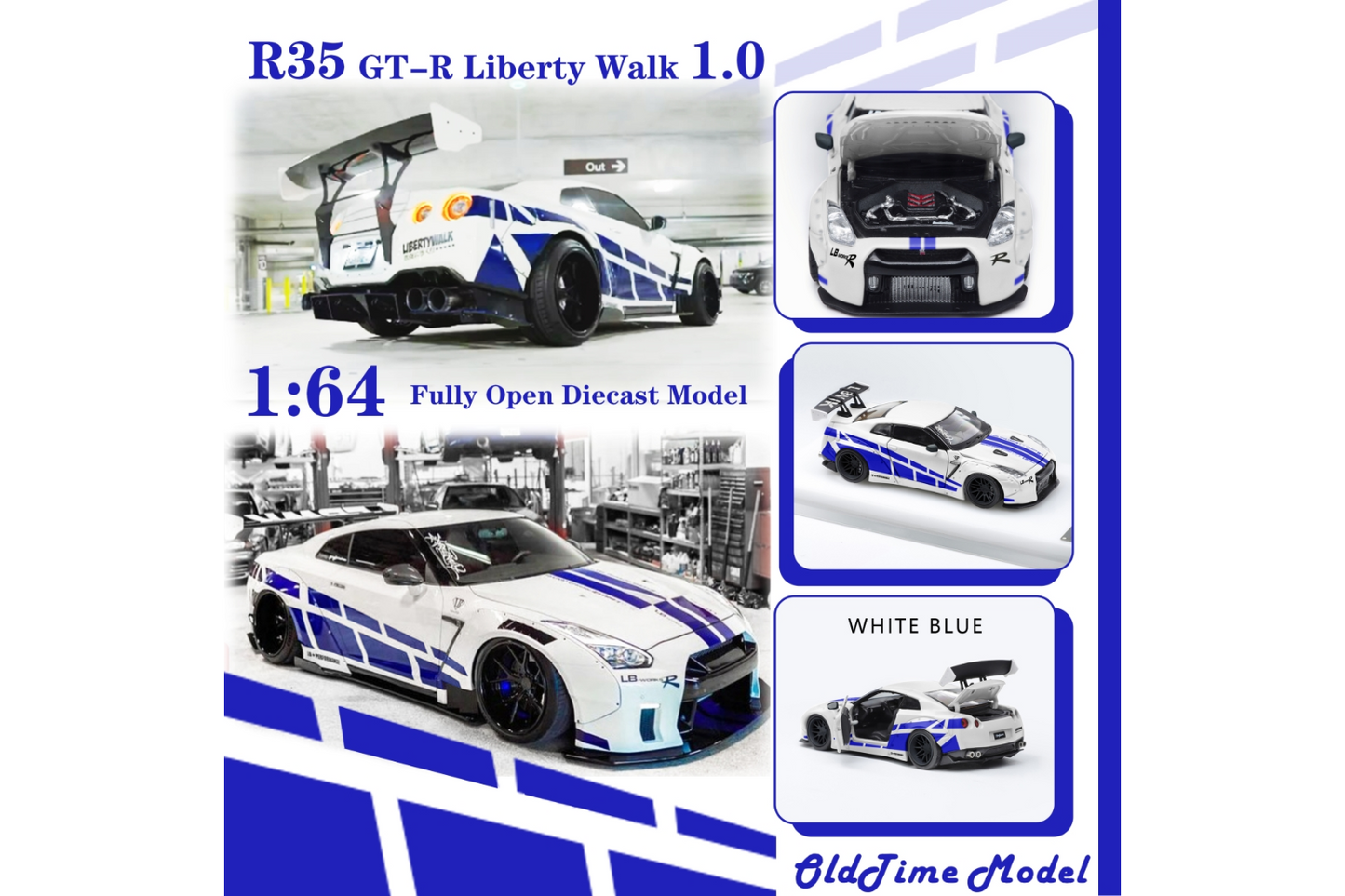 Old Time 1/64 LB-Works Nissan GT-R (R35) in White