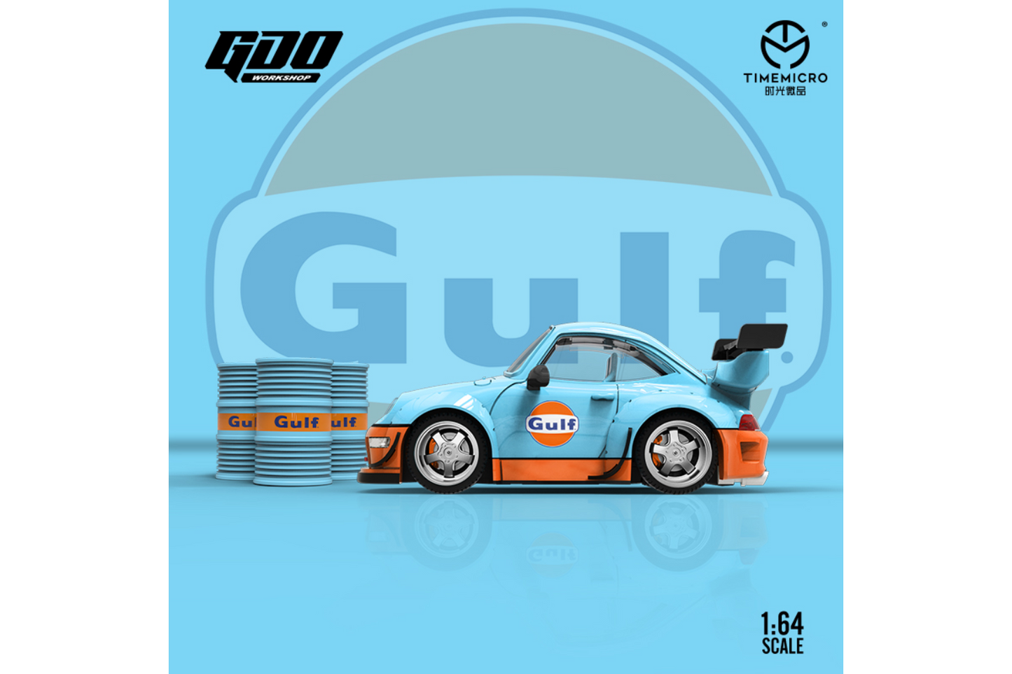 Time Micro x GDO Q Version 1/64 Porsche 911 RWB993 in Gulf Livery
