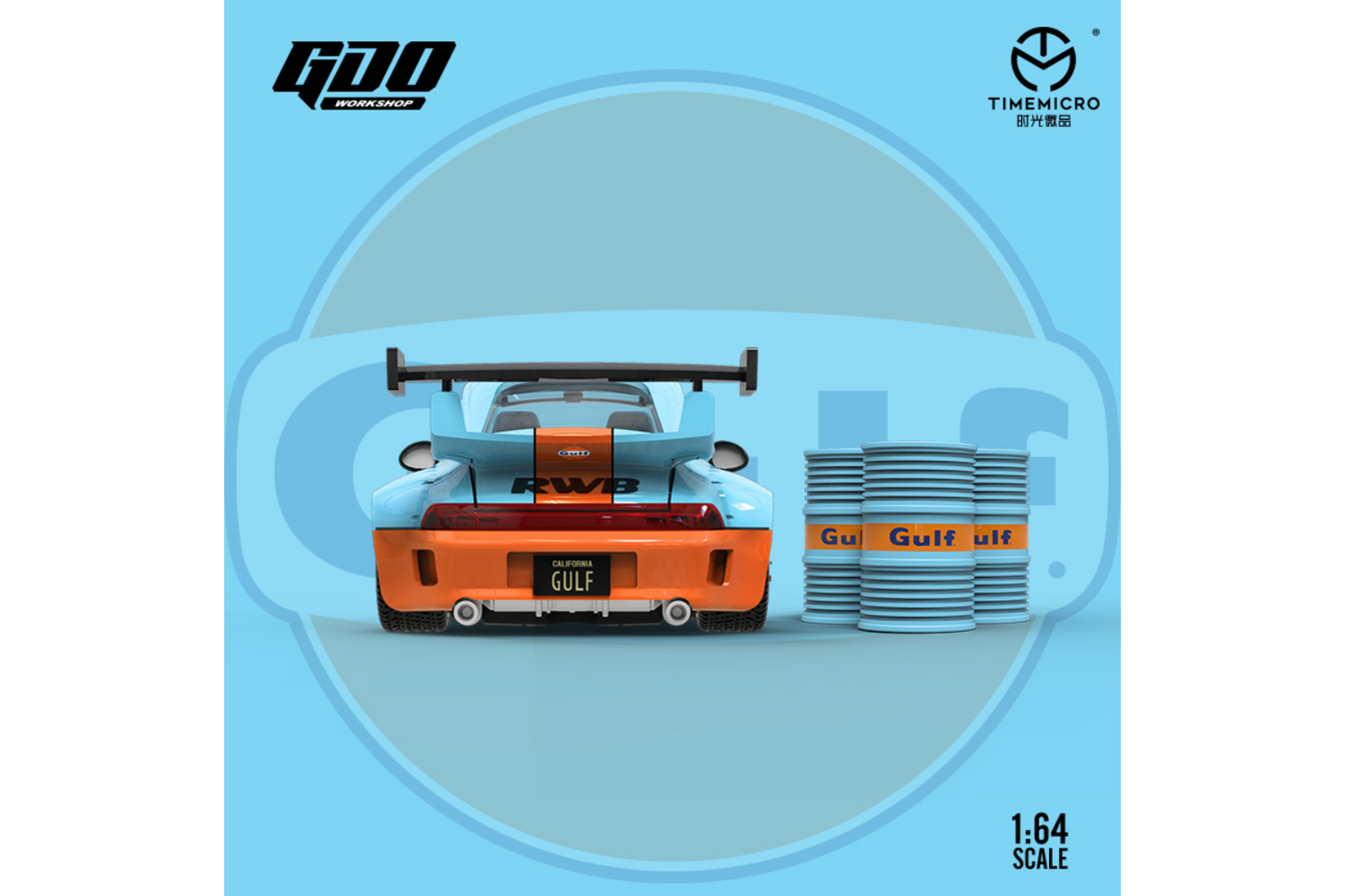 Time Micro x GDO Q Version 1/64 Porsche 911 RWB993 in Gulf Livery