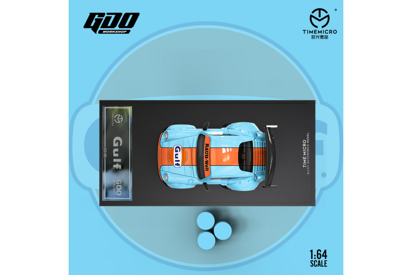 Time Micro x GDO Q Version 1/64 Porsche 911 RWB993 in Gulf Livery