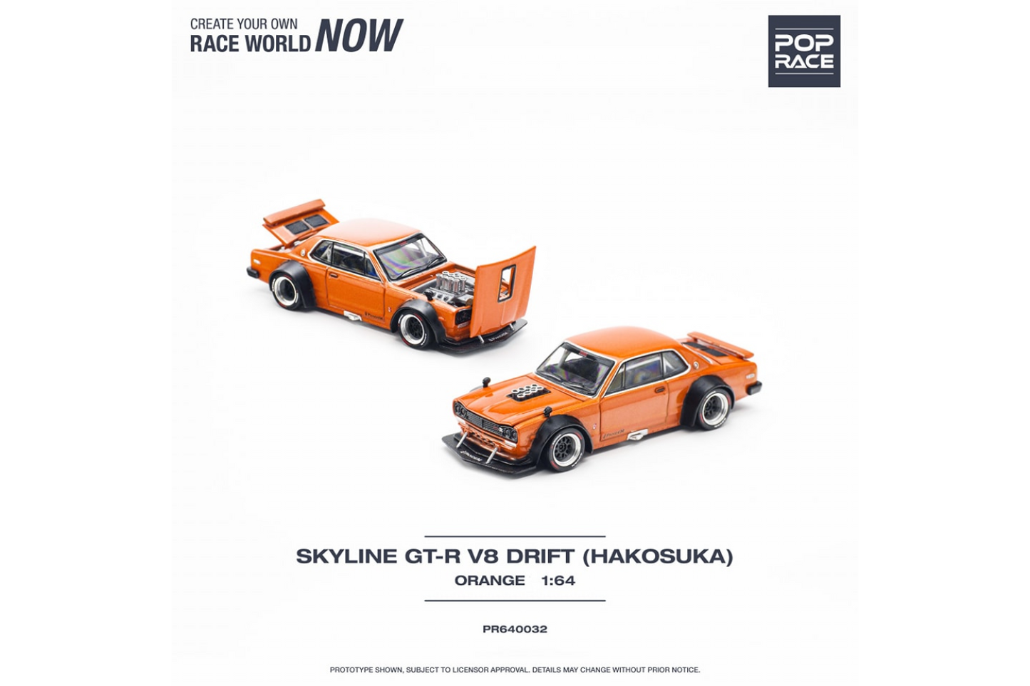 Pop Race x XCARTOYS 1/64 Nissan Skyline GT-R V8 Drift (Hakosuka)