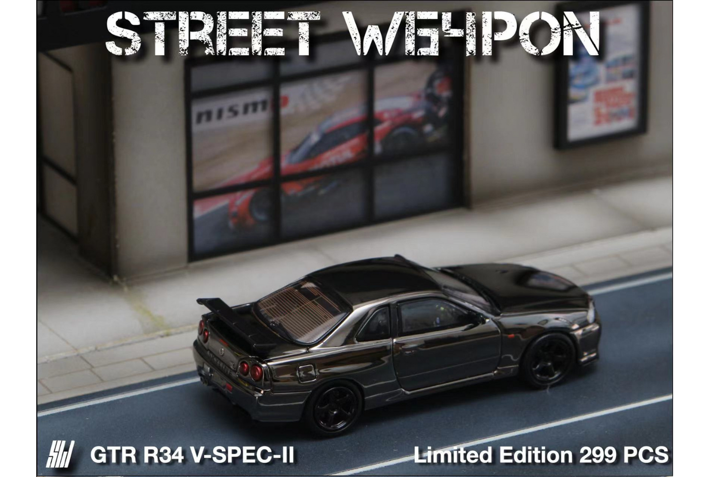 Street Weapon 1/64 Nissan Skyline GT-R V-Spec II (R34) in Dark Plated Chrome