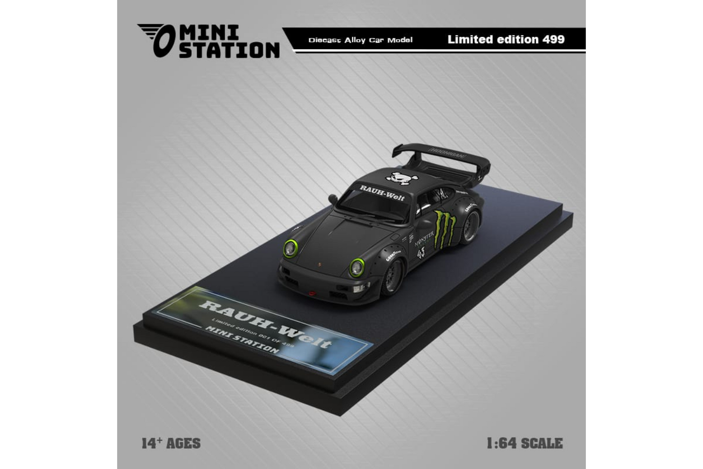 Mini Station 1/64 RWB VW T1 Van and Porsche 911 RWB964 Trailer Set in Monster Livery