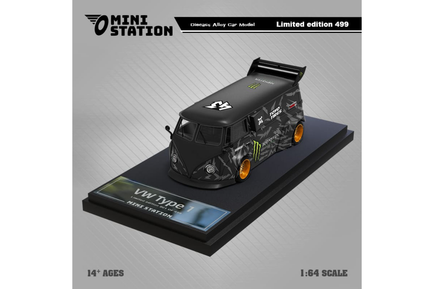 Mini Station 1/64 RWB VW T1 Van and Porsche 911 RWB964 Trailer Set in Monster Livery