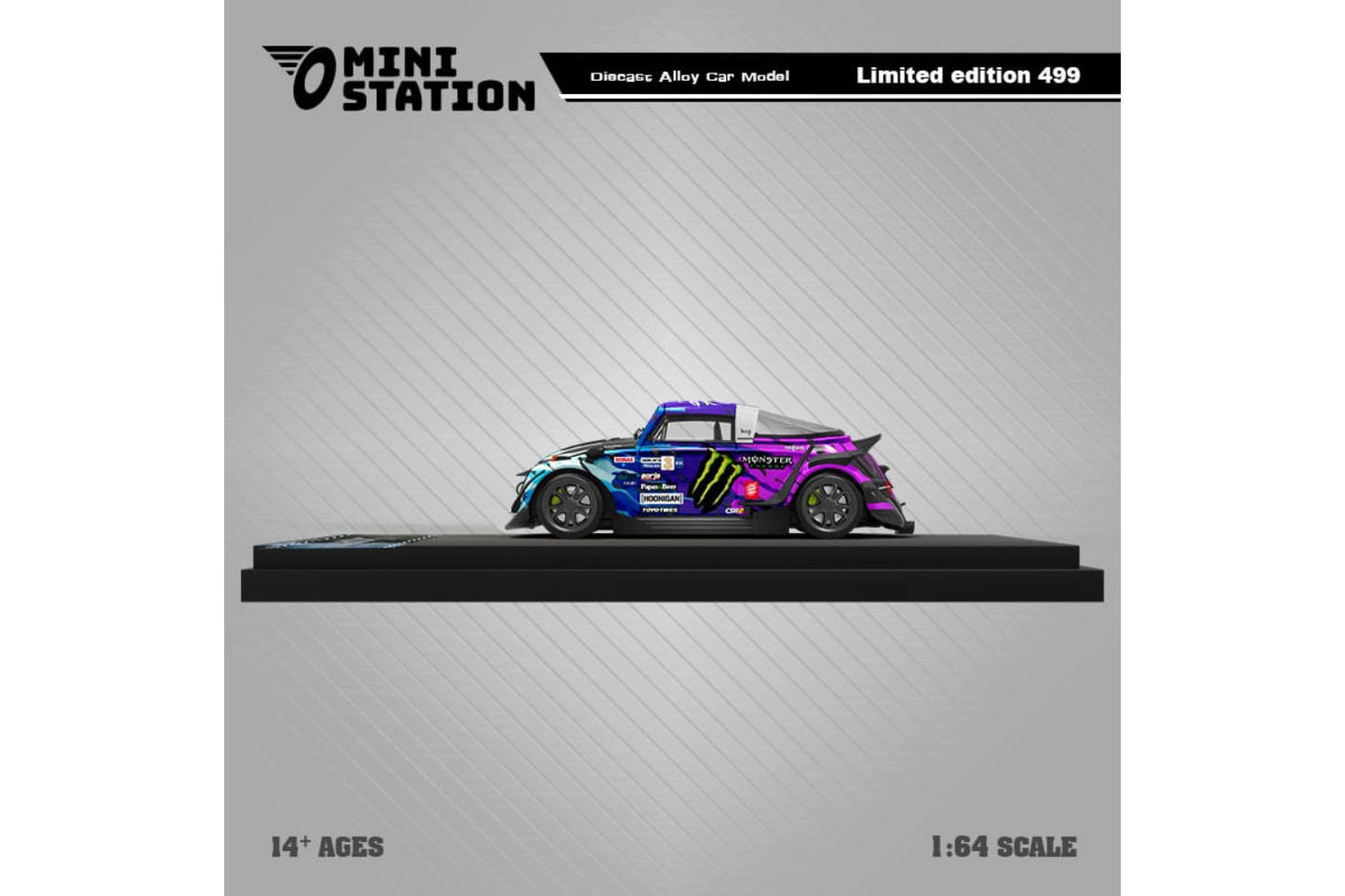 Mini Station 1/64 R VW Beetle Targa Trailer Set in Monster Livery