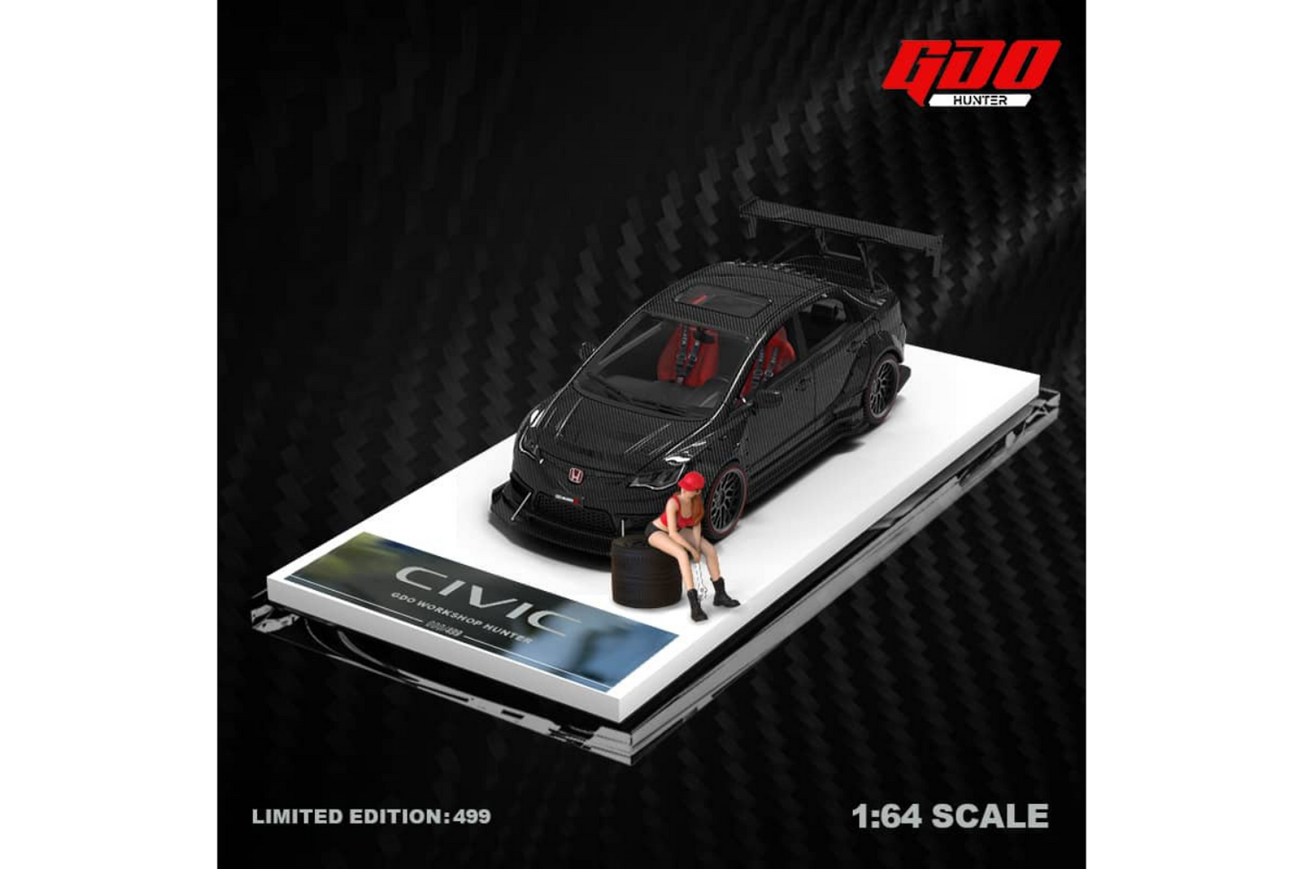 Time Micro x GDO 1/64 Honda Civic (FD2) Mugen RR in Full Black Carbon