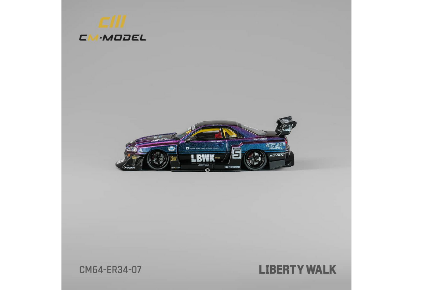 CM Model 1/64 Liberty Walk Nissan Skyline ER34 Super Silhouette #5 LBWK in Chameleon