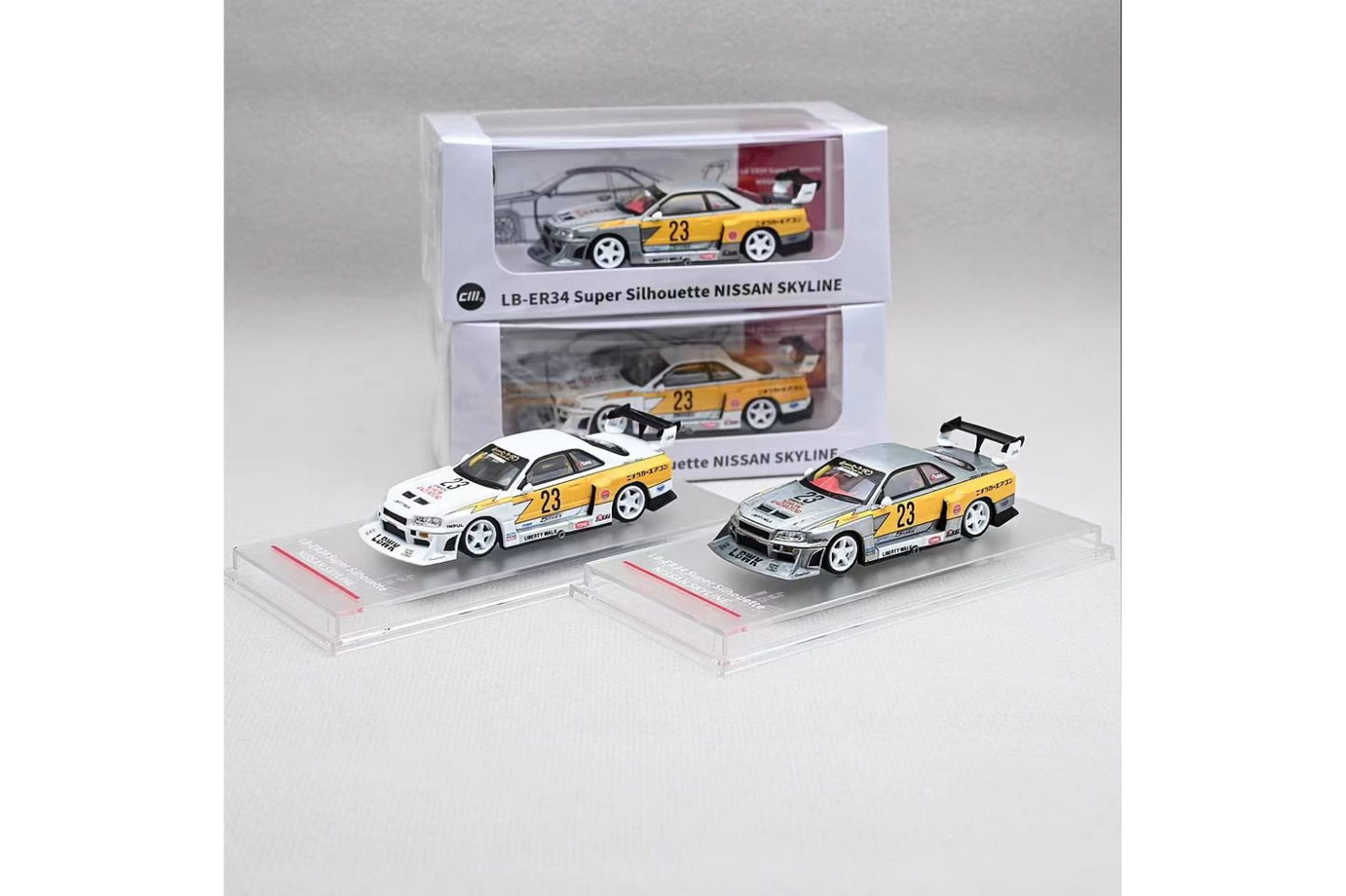 CM Model 1/64 Liberty Walk Nissan Skyline ER34 Super Silhouette #23 White Lightning