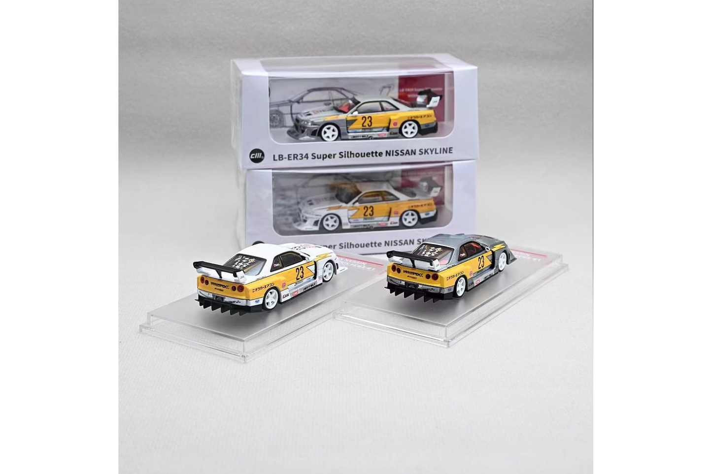 CM Model 1/64 Liberty Walk Nissan Skyline ER34 Super Silhouette #23 White Lightning