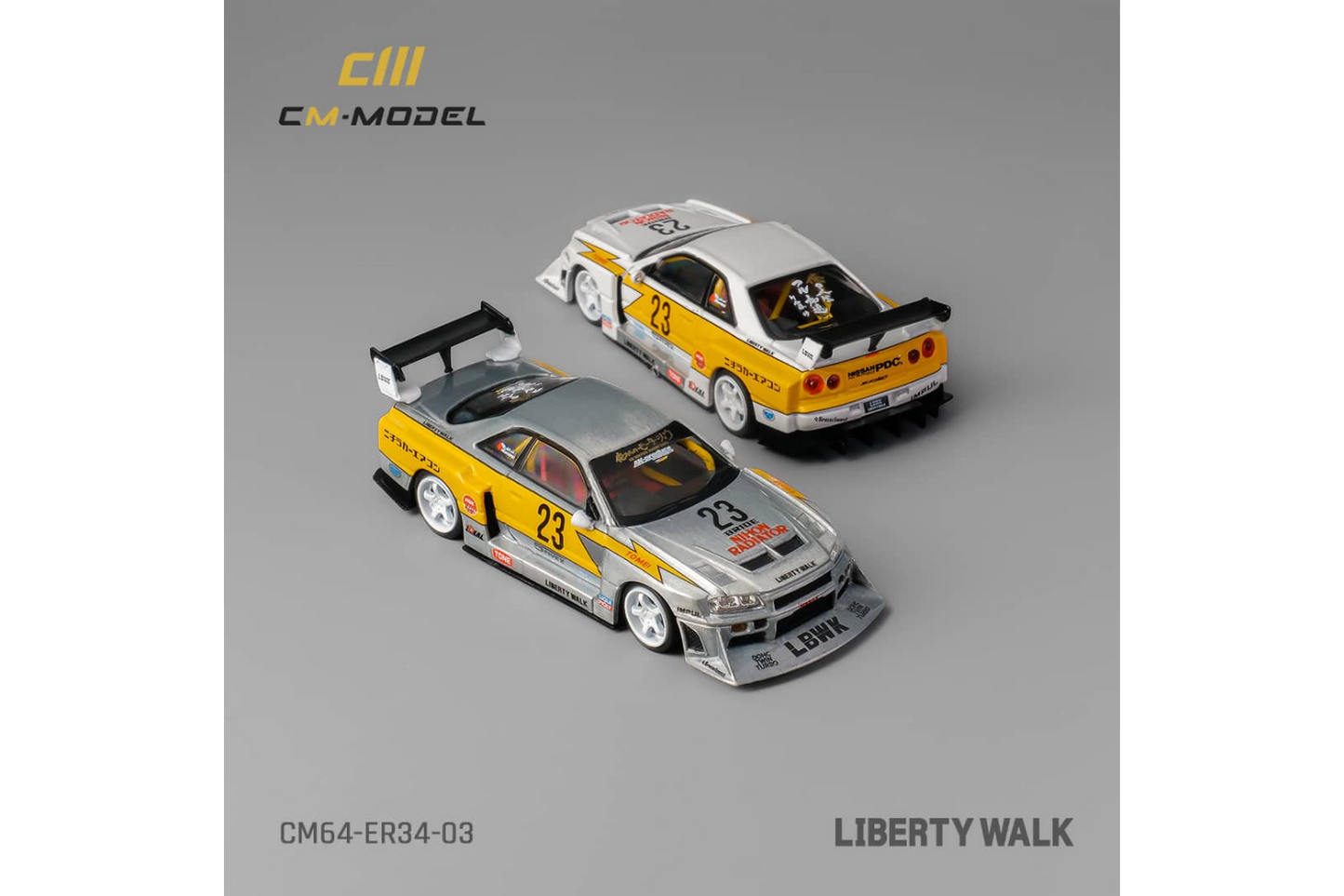 CM Model 1/64 Liberty Walk Nissan Skyline ER34 Super Silhouette #23 White Lightning
