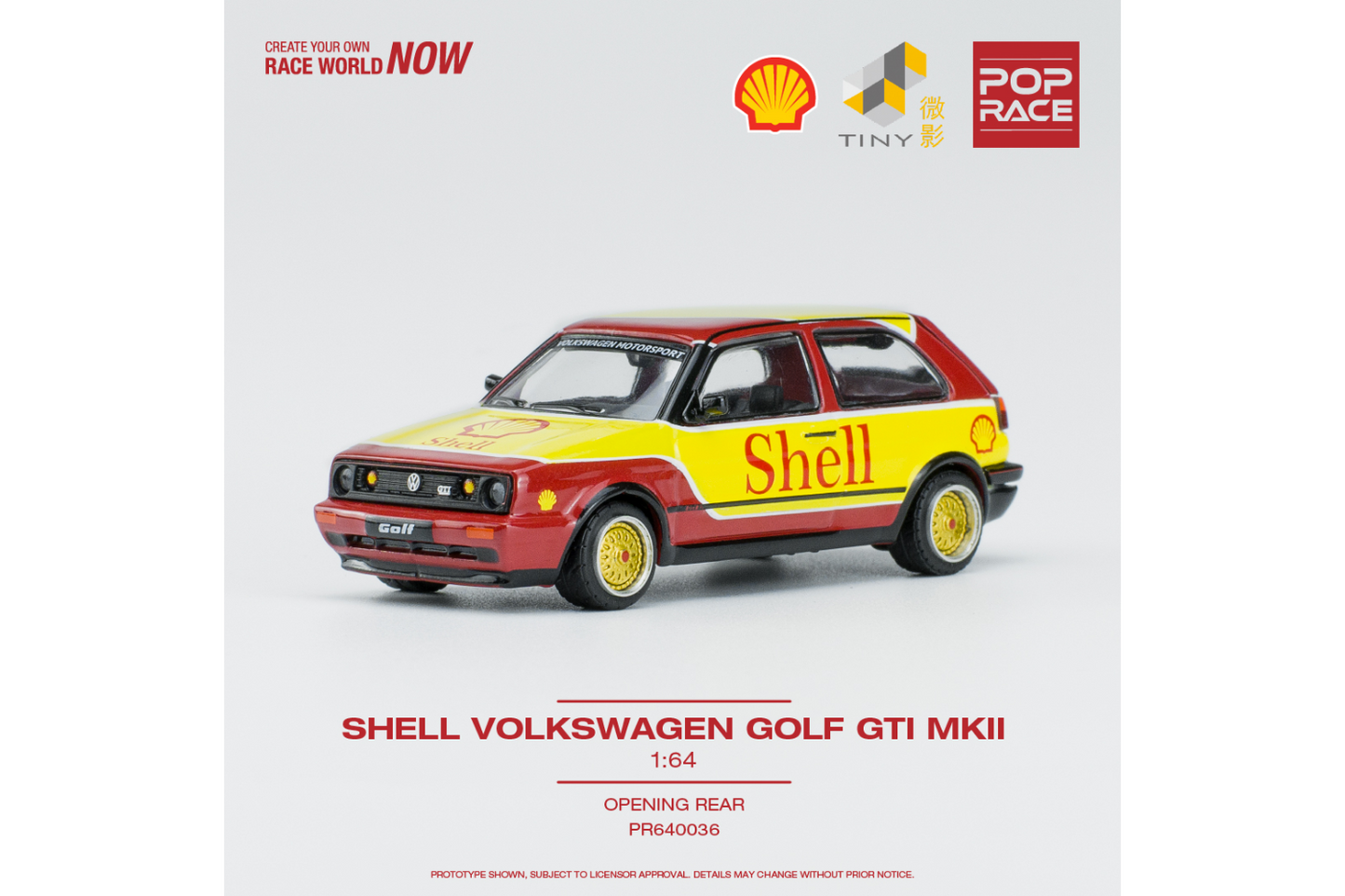 Pop Race x Tiny 1/64 Volksagen Golf GTI MK2 in Shell Livery