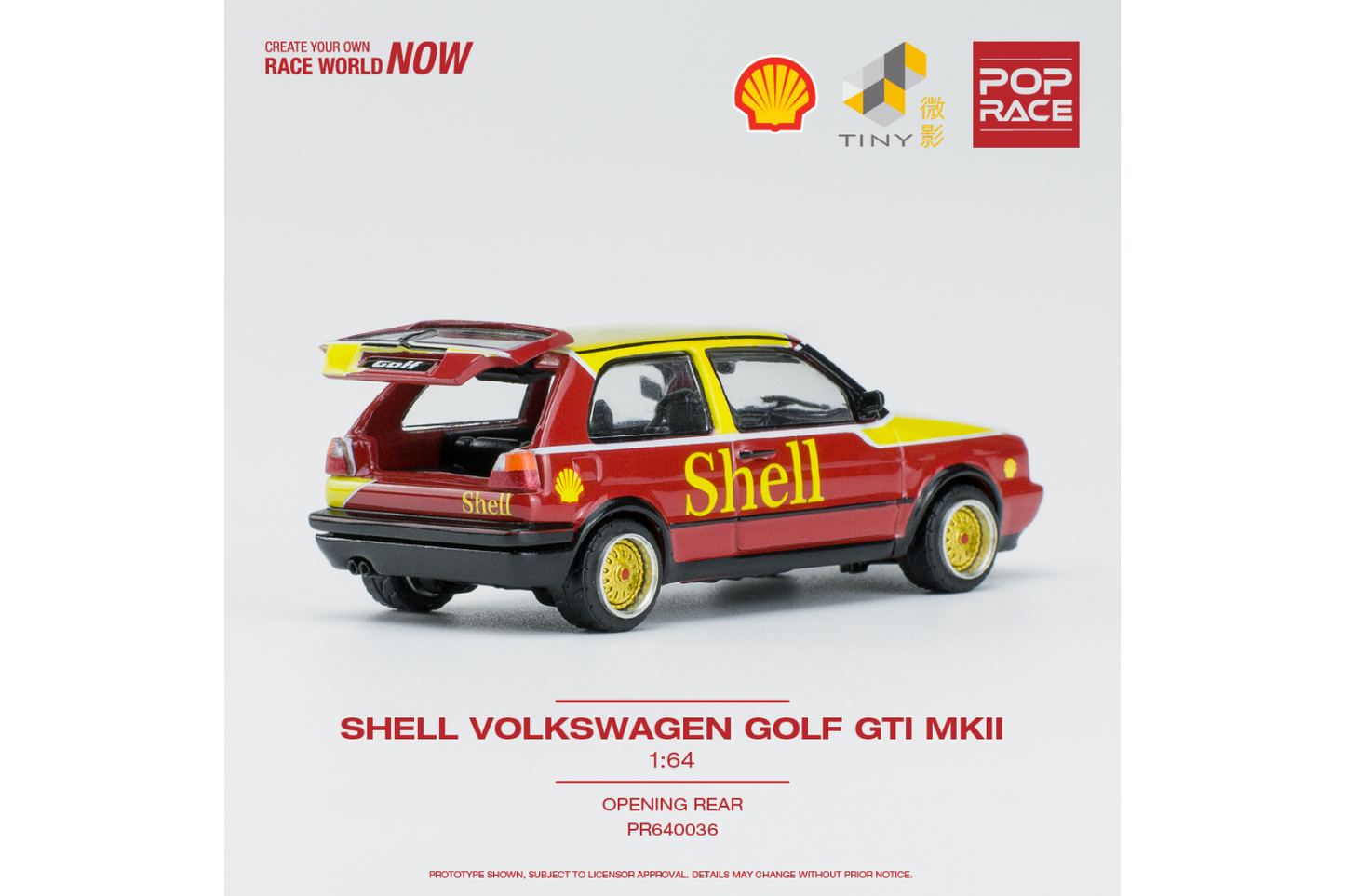 Pop Race x Tiny 1/64 Volksagen Golf GTI MK2 in Shell Livery