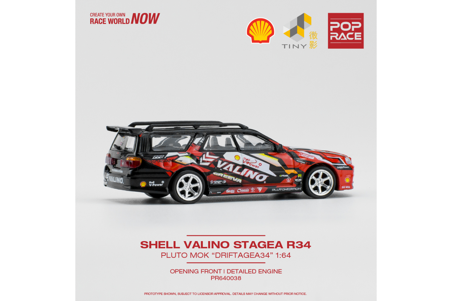 Pop Race x Tiny 1/64 Nissan Stagea GT-R (R34) Wagon - Shell Valino - Pluto Mok "Driftagea34" - Hong Kong Toycar Salon 2023