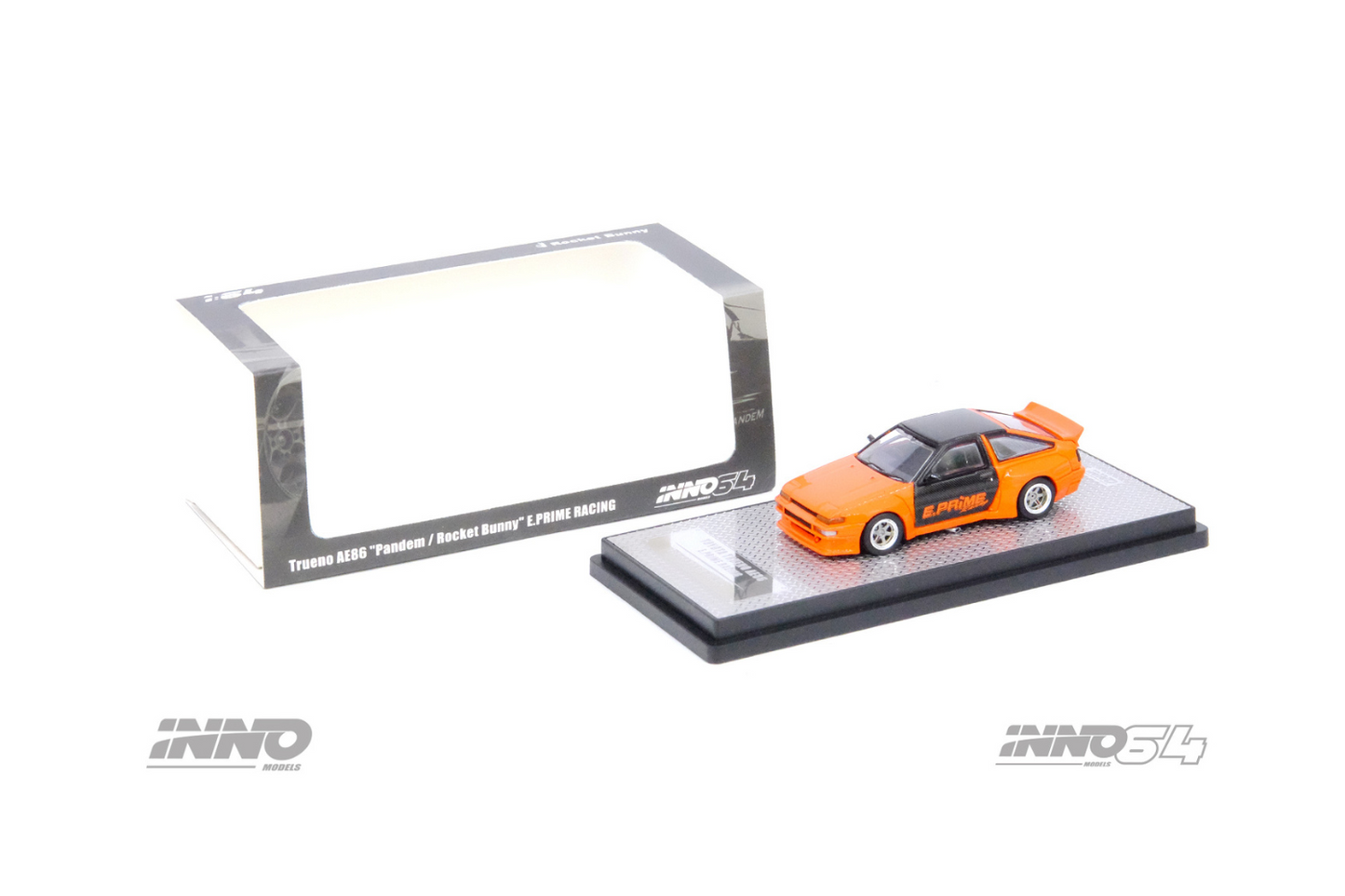 Inno64 Toyota Corolla Trueno (AE86) Pandem Rocket Bunny "E.Prime Racing" in Orange