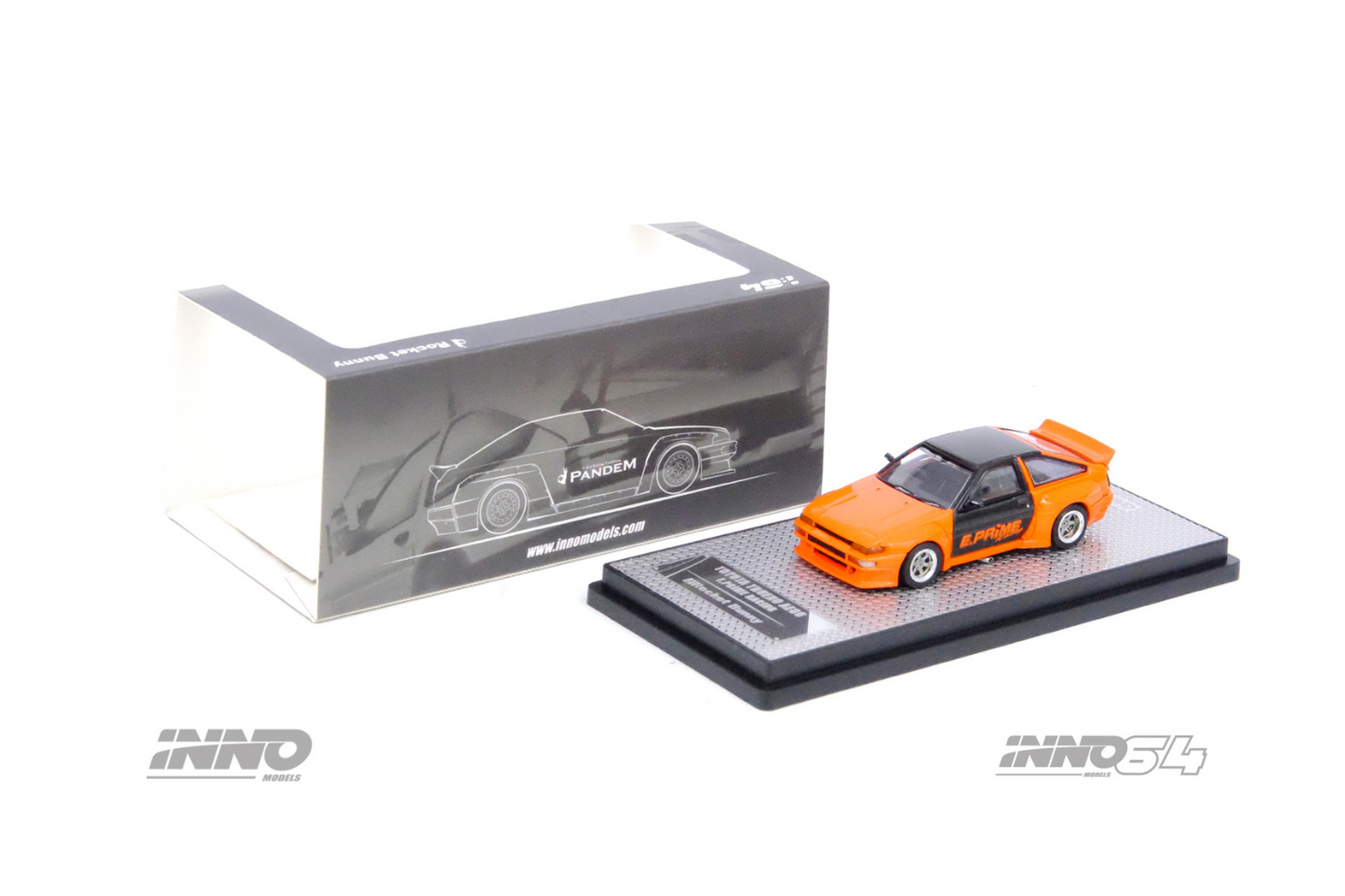 Inno64 Toyota Corolla Trueno (AE86) Pandem Rocket Bunny "E.Prime Racing" in Orange