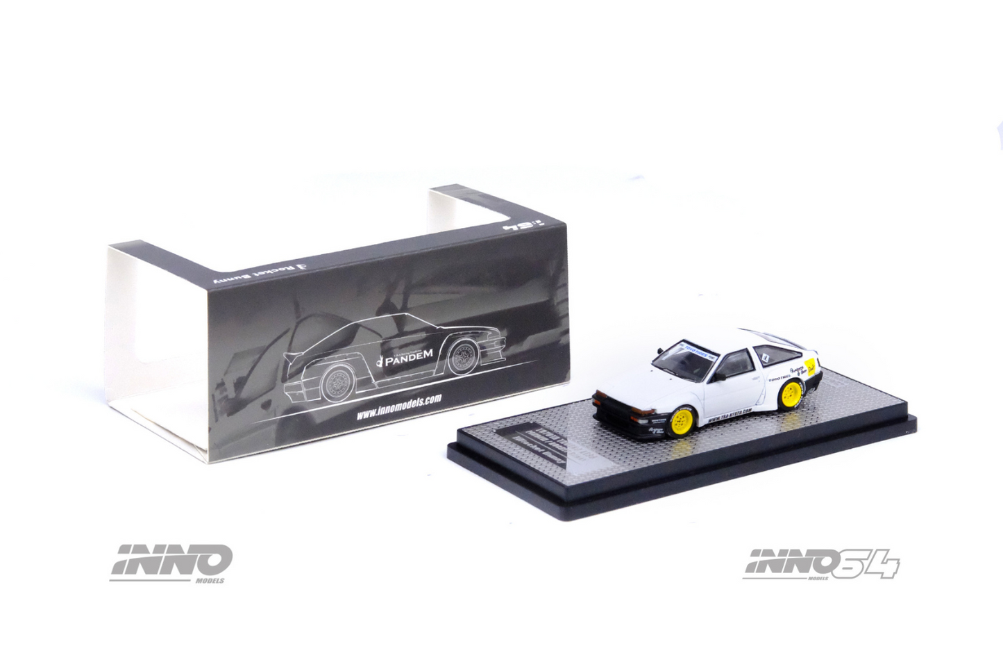 Inno64 Toyota Corolla Trueno (AE86) Pandem Rocket Bunny "E.Prime Racing" in White