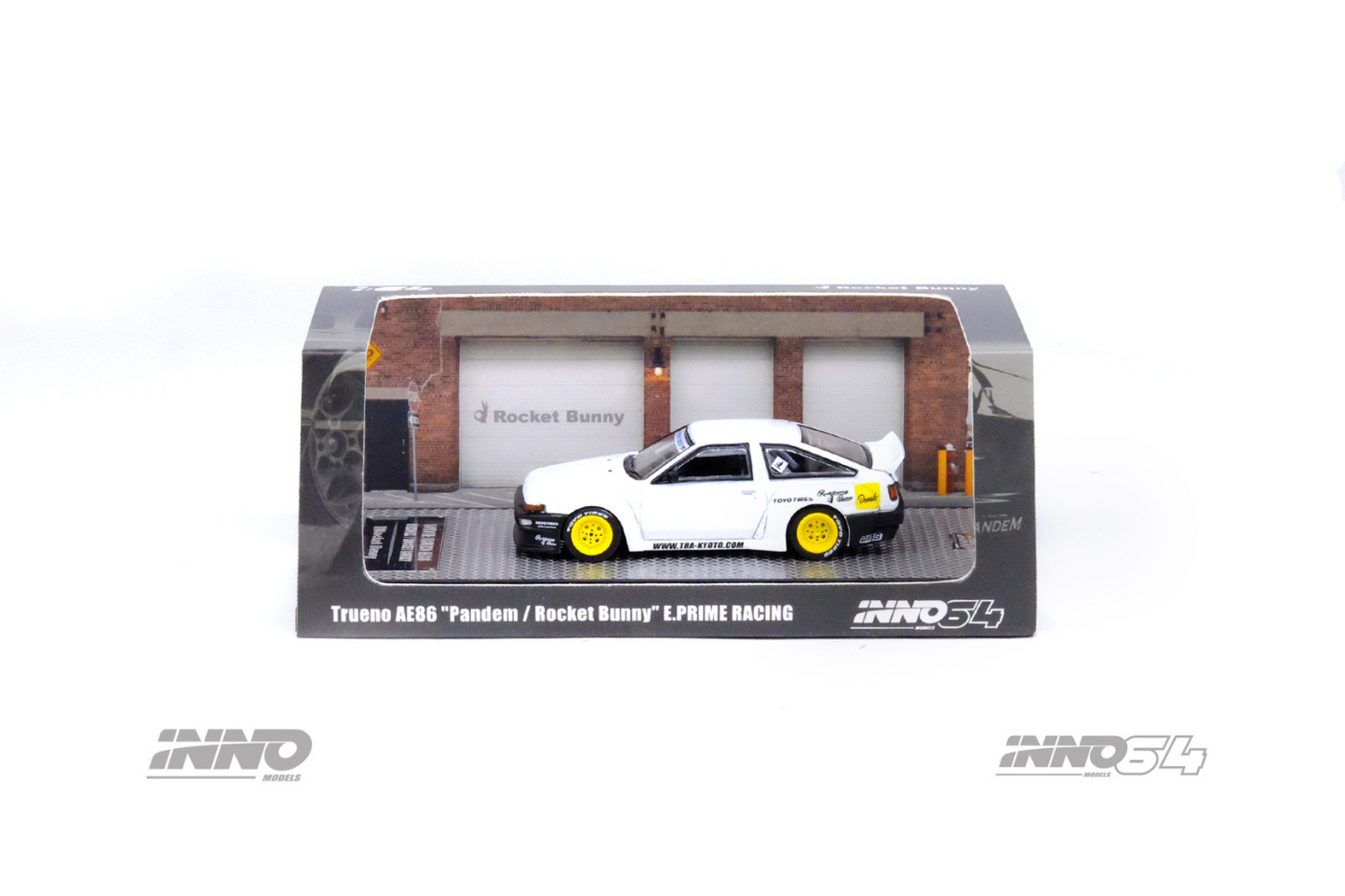 Inno64 Toyota Corolla Trueno (AE86) Pandem Rocket Bunny "E.Prime Racing" in White