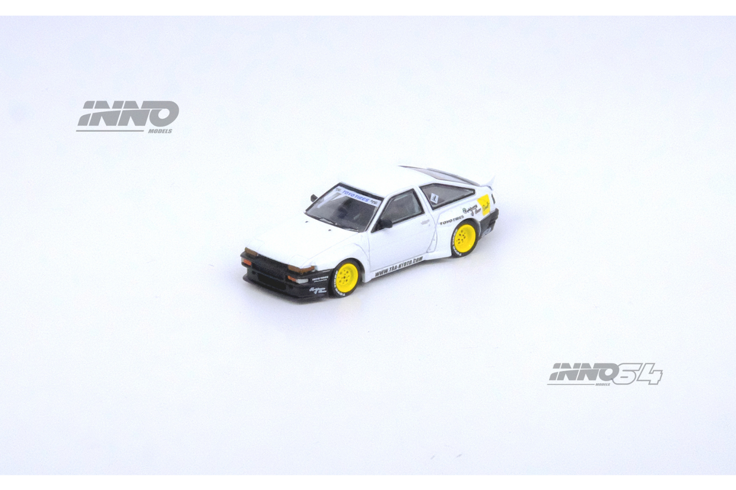 Inno64 Toyota Corolla Trueno (AE86) Pandem Rocket Bunny "E.Prime Racing" in White