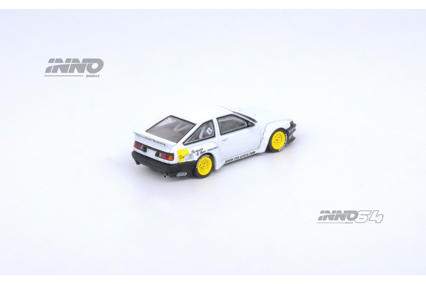 Inno64 Toyota Corolla Trueno (AE86) Pandem Rocket Bunny "E.Prime Racing" in White